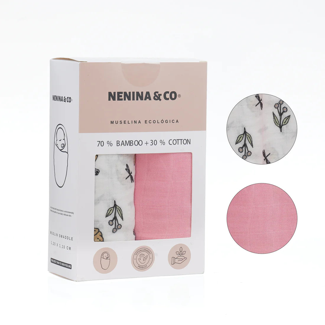 Pack 2 Muselinas cotton + rosa 70% bamboo +30 % algodón Nenina & Co